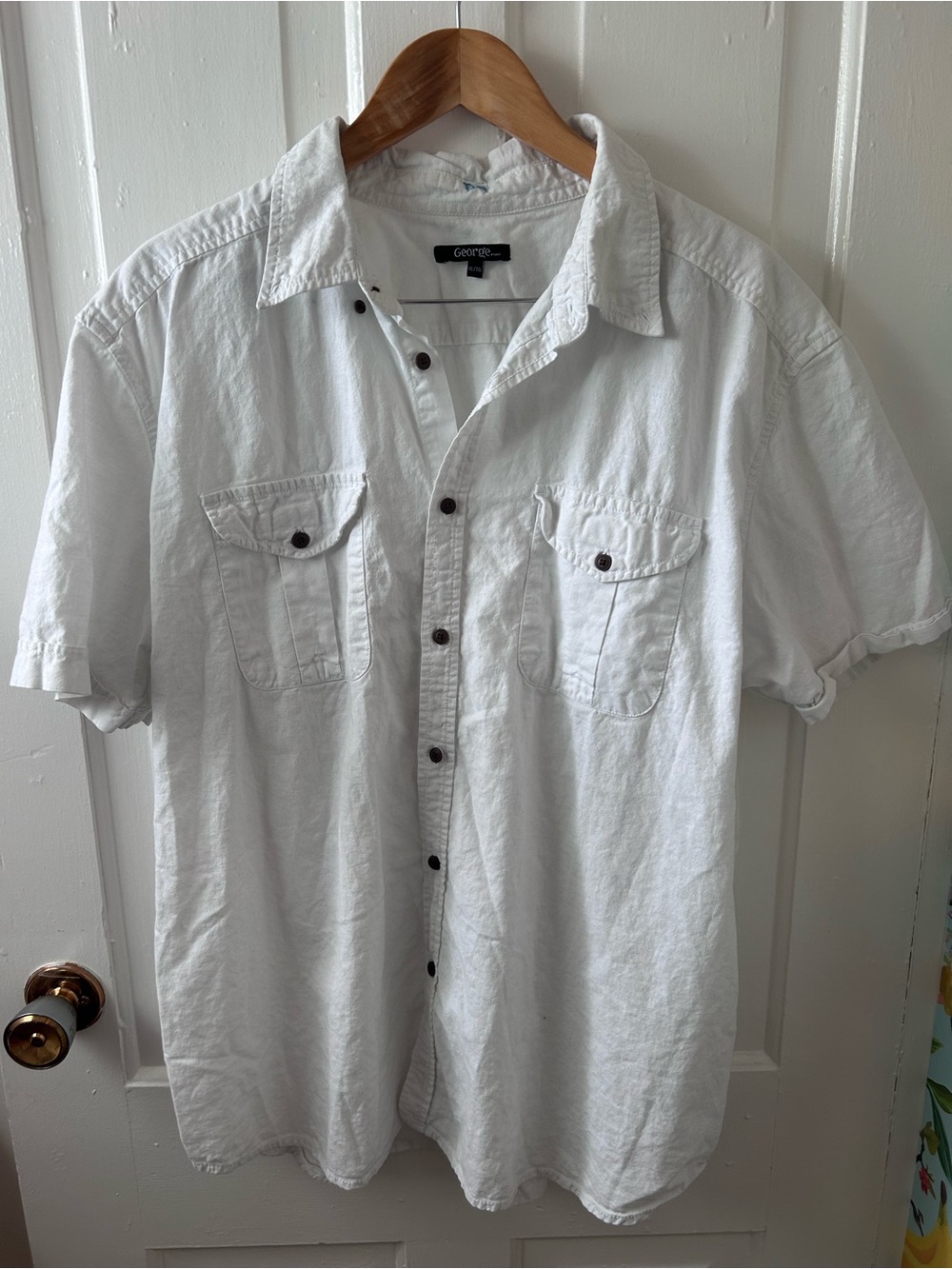 George Short-Sleeve White linen Cotton Button-Up Shirt